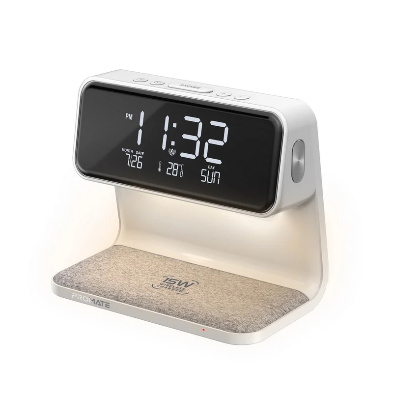 Promate Lumix-15 Multi-Function LED Alarm Clock with 15W Wireless Charger