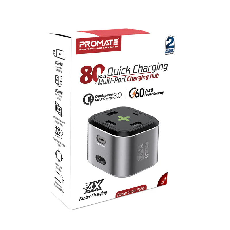 Promate PowerCube PD80 80W Quick Charging Multi-Port Charging Station a